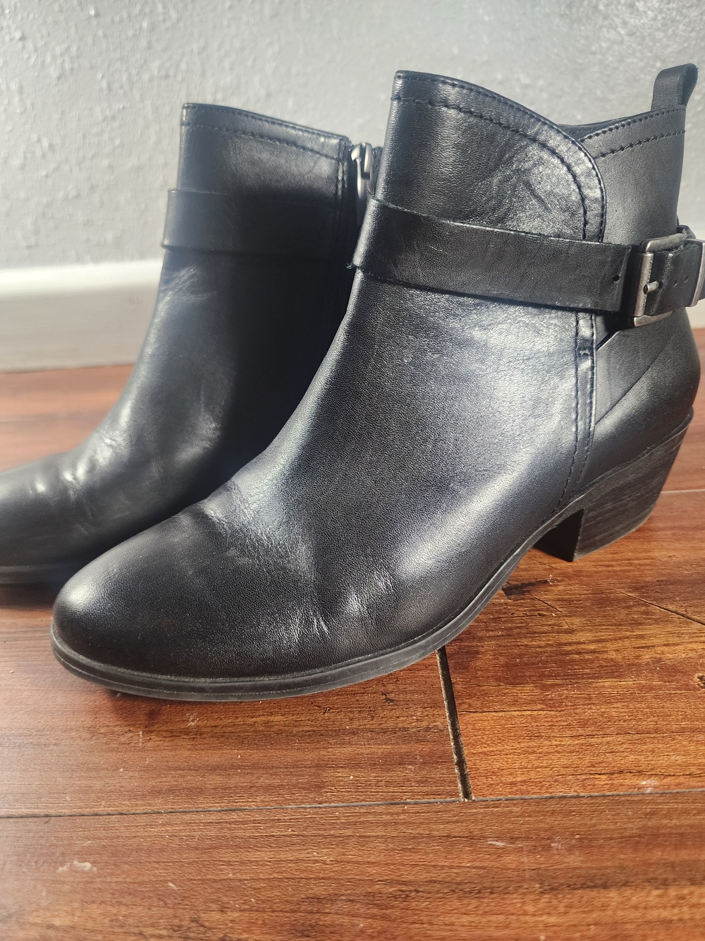 Vince Camuto Black Leather Ankle Booties with Buckle Strap